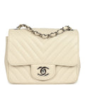 Mini Chevron Square Flap Bag Ivory Lambskin Silver Hardware