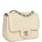 Mini Chevron Square Flap Bag Ivory Lambskin Silver Hardware