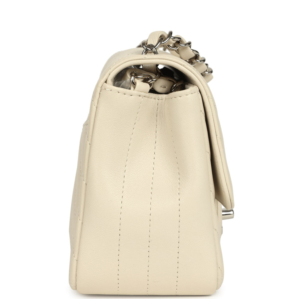 Pre-owned Mini Chevron Square Flap Bag Ivory Lambskin Silver Hardware