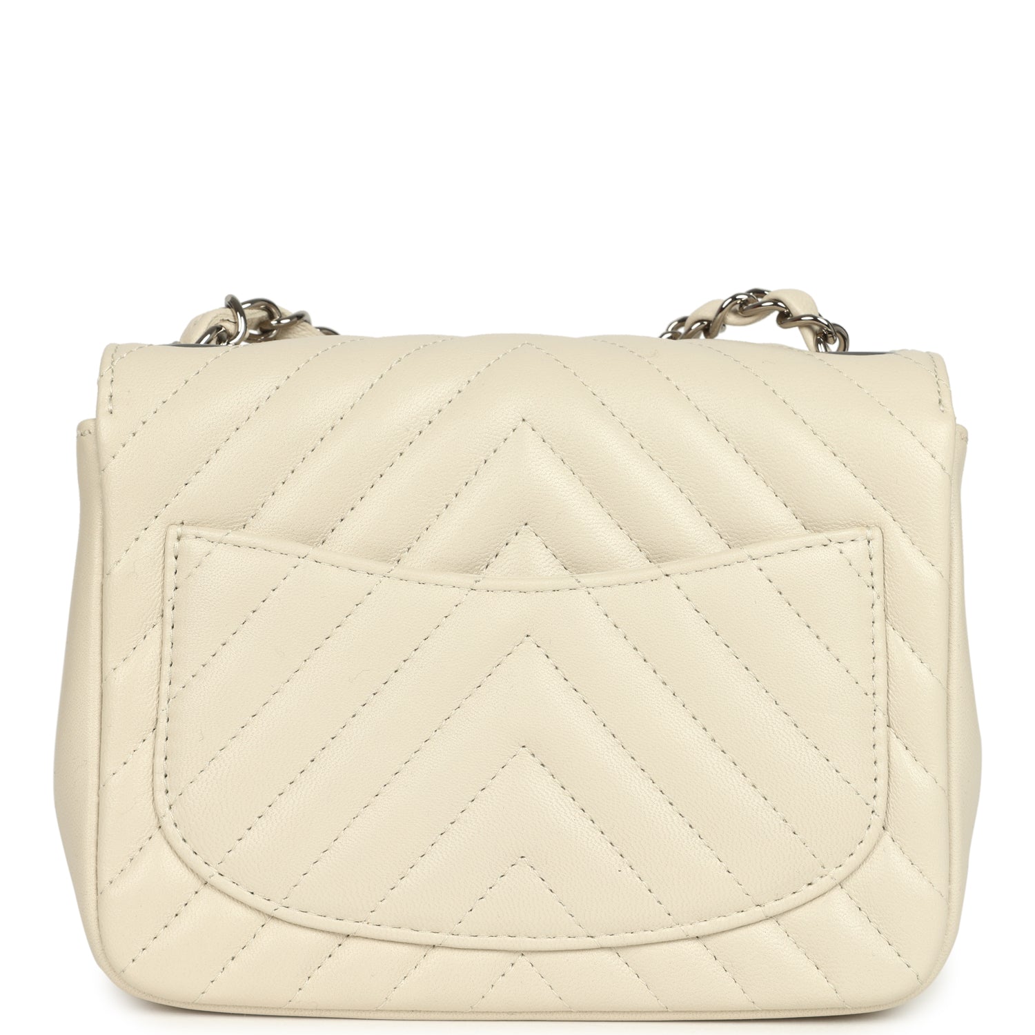 Mini Chevron Square Flap Bag Ivory Lambskin Silver Hardware