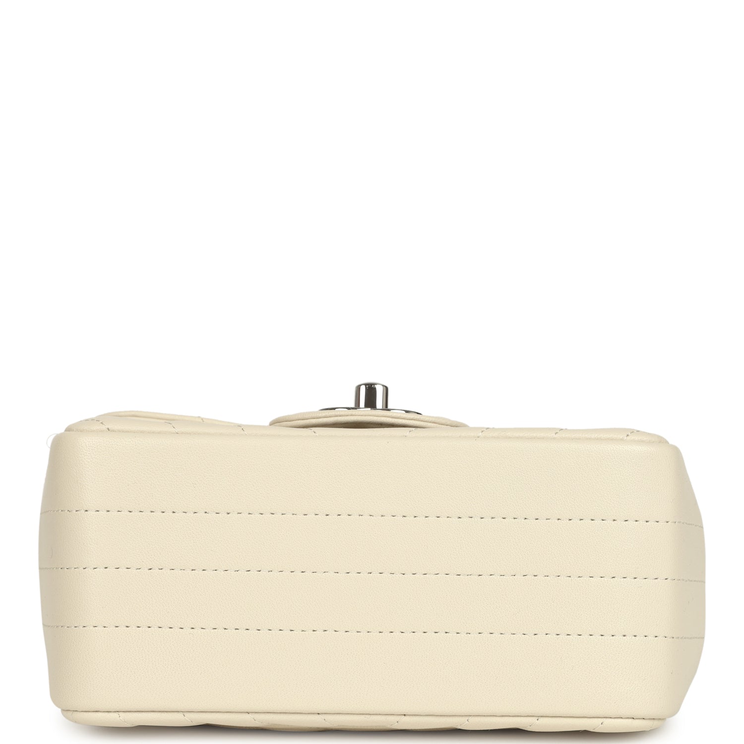 Mini Chevron Square Flap Bag Ivory Lambskin Silver Hardware