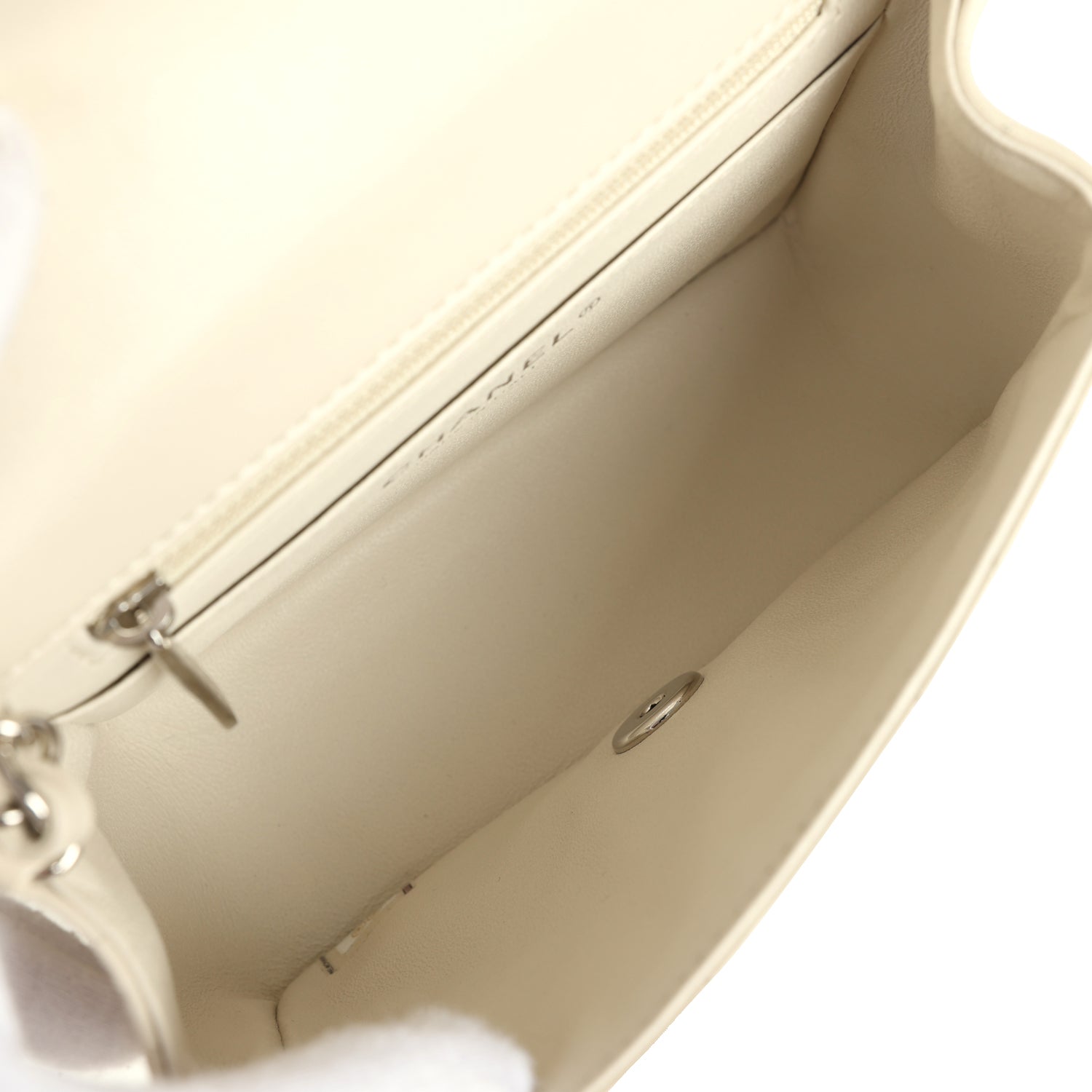 Mini Chevron Square Flap Bag Ivory Lambskin Silver Hardware