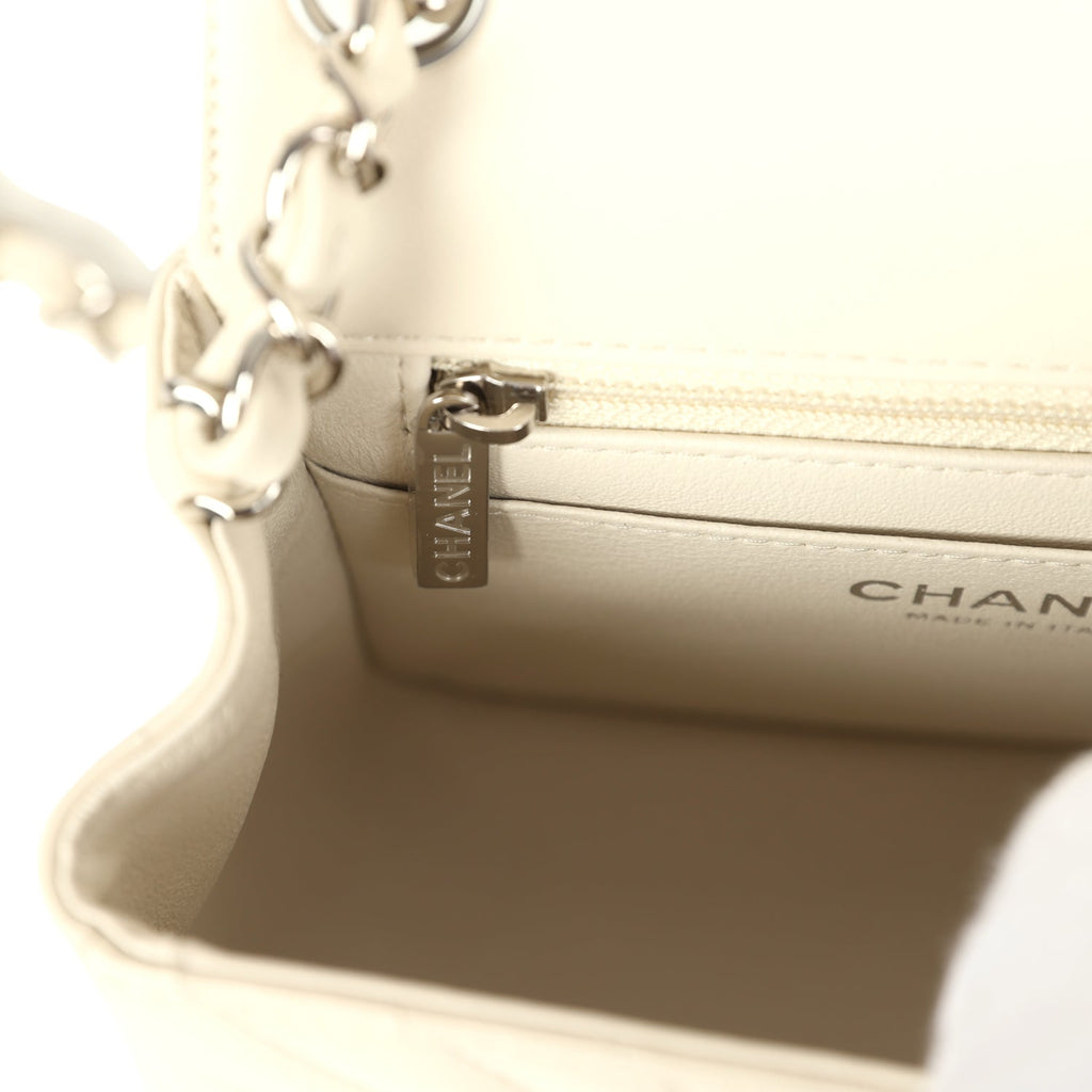 Pre-owned Mini Chevron Square Flap Bag Ivory Lambskin Silver Hardware