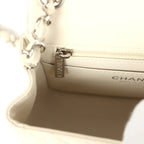 Mini Chevron Square Flap Bag Ivory Lambskin Silver Hardware