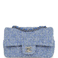 Mini Rectangular Flap Bag Blue and White Tweed Silver Hardware