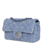 Mini Rectangular Flap Bag Blue and White Tweed Silver Hardware