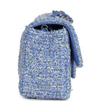 Mini Rectangular Flap Bag Blue and White Tweed Silver Hardware