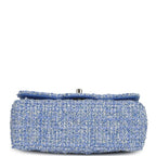 Mini Rectangular Flap Bag Blue and White Tweed Silver Hardware