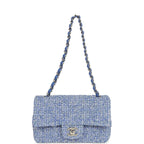 Mini Rectangular Flap Bag Blue and White Tweed Silver Hardware