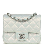 Mini Classic Square Flap Bag Blue Iridescent Calfskin Silver Hardware
