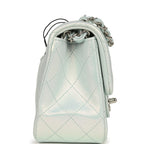 Mini Classic Square Flap Bag Blue Iridescent Calfskin Silver Hardware