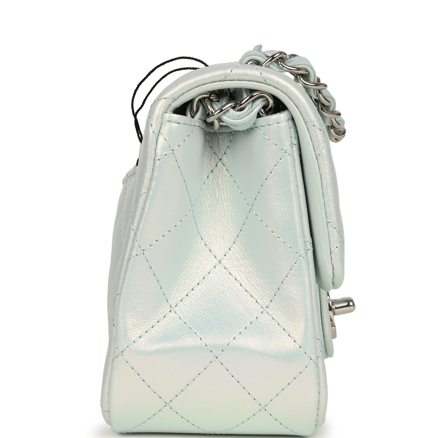 Mini Classic Square Flap Bag Blue Iridescent Calfskin Silver Hardware