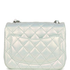 Mini Classic Square Flap Bag Blue Iridescent Calfskin Silver Hardware