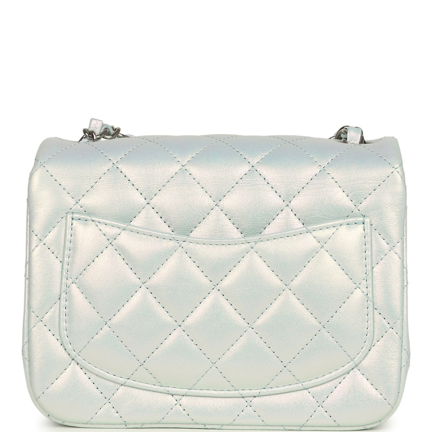 Mini Classic Square Flap Bag Blue Iridescent Calfskin Silver Hardware