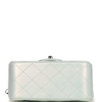 Mini Classic Square Flap Bag Blue Iridescent Calfskin Silver Hardware