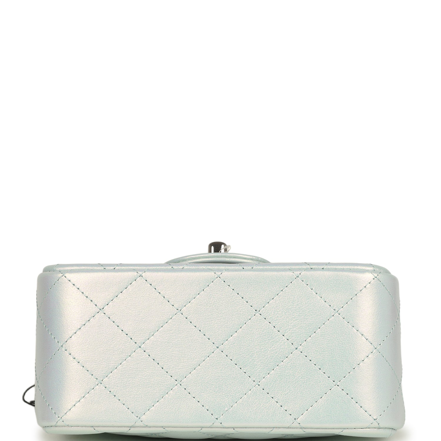 Mini Classic Square Flap Bag Blue Iridescent Calfskin Silver Hardware