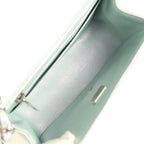 Mini Classic Square Flap Bag Blue Iridescent Calfskin Silver Hardware