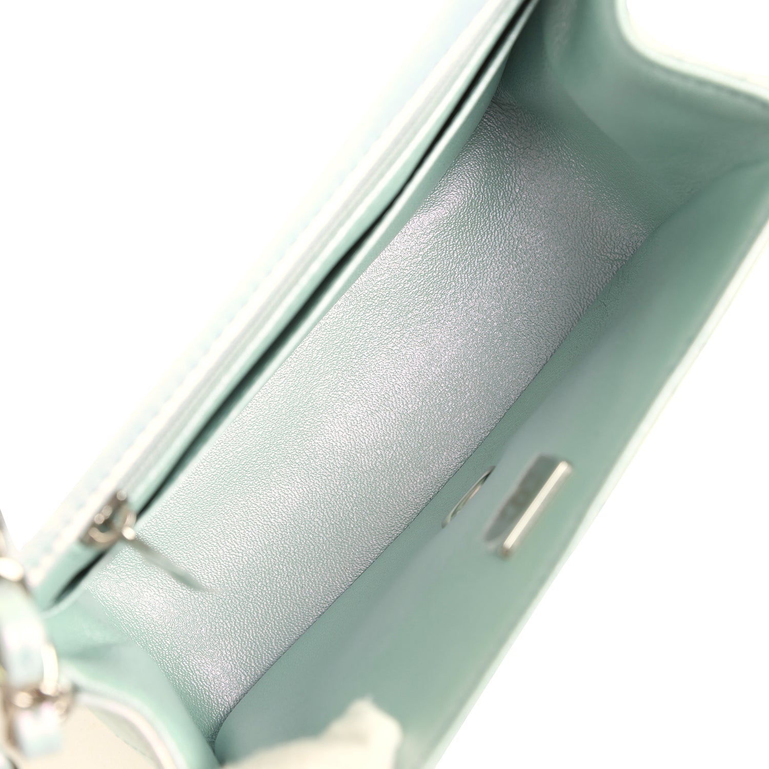 Mini Classic Square Flap Bag Blue Iridescent Calfskin Silver Hardware