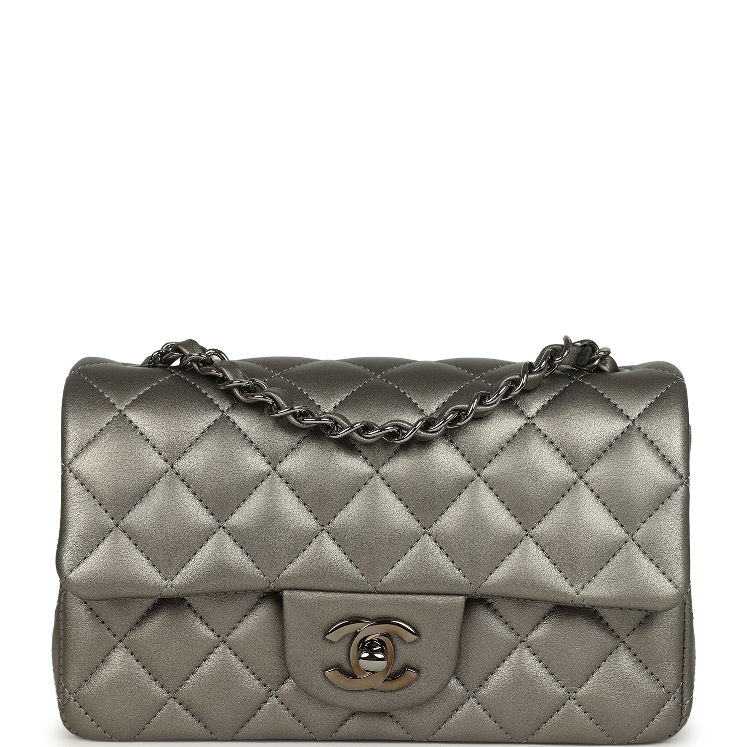 Mini Classic Rectangular Flap Bag Dark Silver Calfskin Ruthenium Hardware