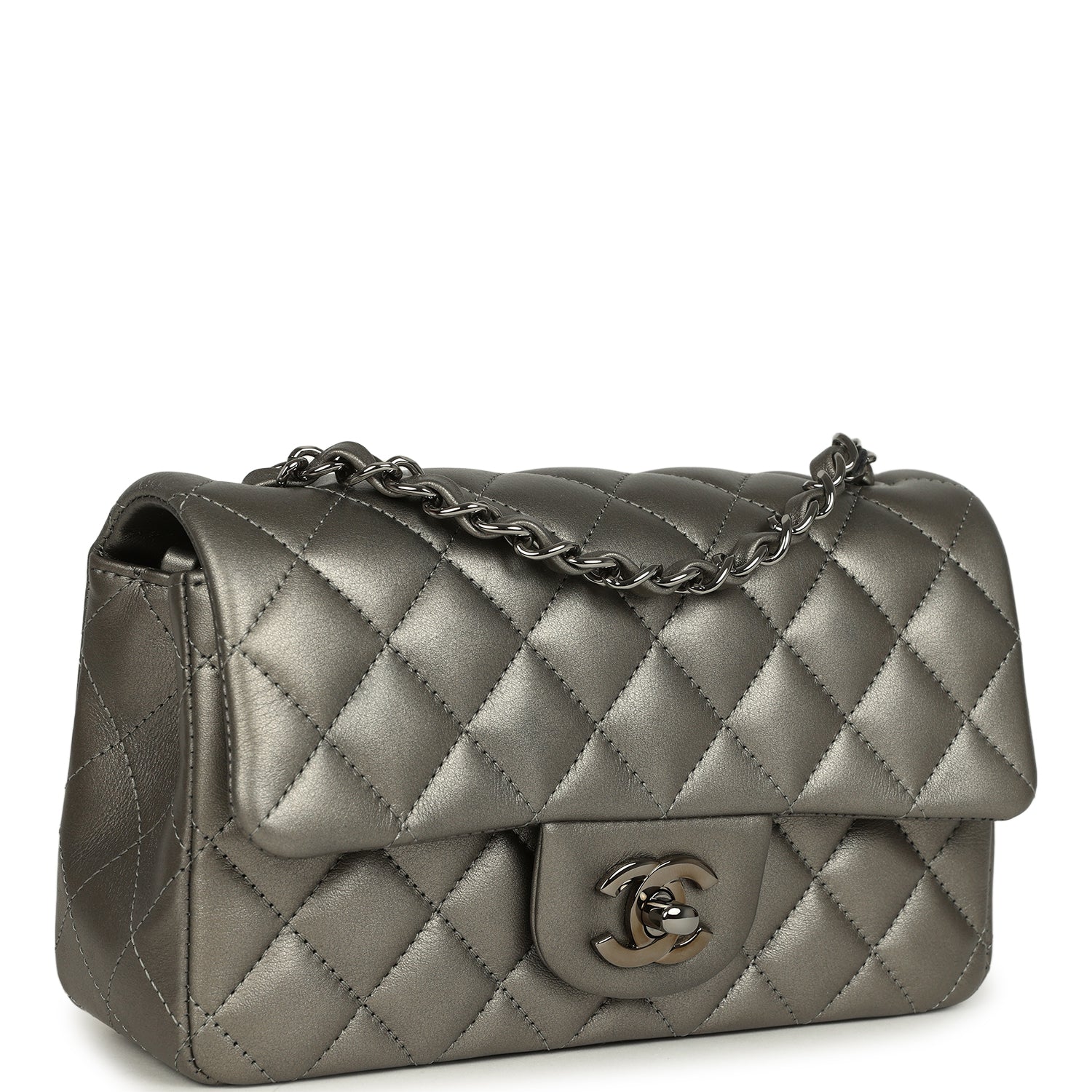 Mini Classic Rectangular Flap Bag Dark Silver Calfskin Ruthenium Hardware