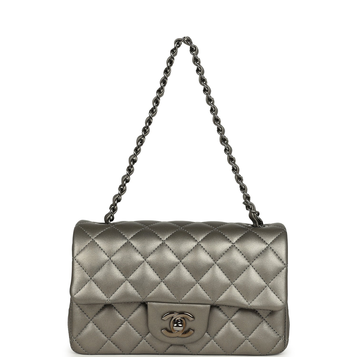 Mini Classic Rectangular Flap Bag Dark Silver Calfskin Ruthenium Hardware