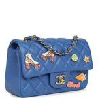 Mini Rectangular Hollywood Charms Flap Bag Blue Lambskin Light Gold Hardware