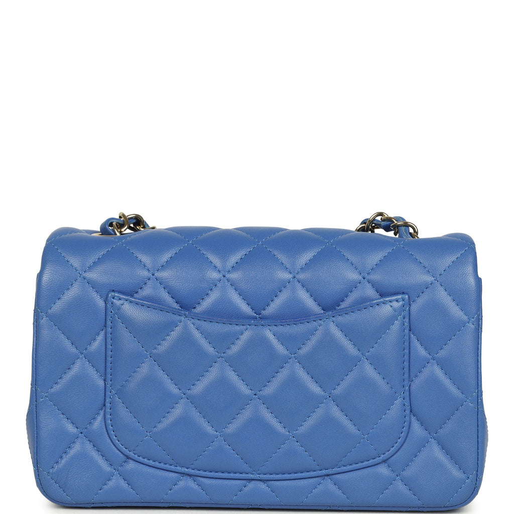Mini Rectangular Hollywood Charms Flap Bag Blue Lambskin Light Gold Hardware