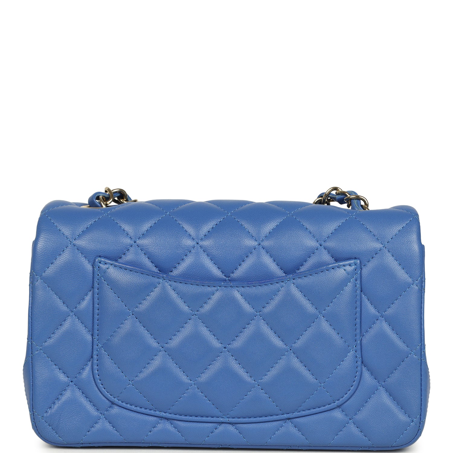 Mini Rectangular Hollywood Charms Flap Bag Blue Lambskin Light Gold Hardware