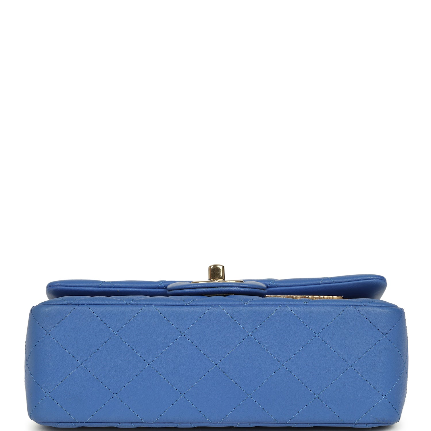 Mini Rectangular Hollywood Charms Flap Bag Blue Lambskin Light Gold Hardware