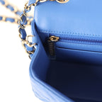 Mini Rectangular Hollywood Charms Flap Bag Blue Lambskin Light Gold Hardware