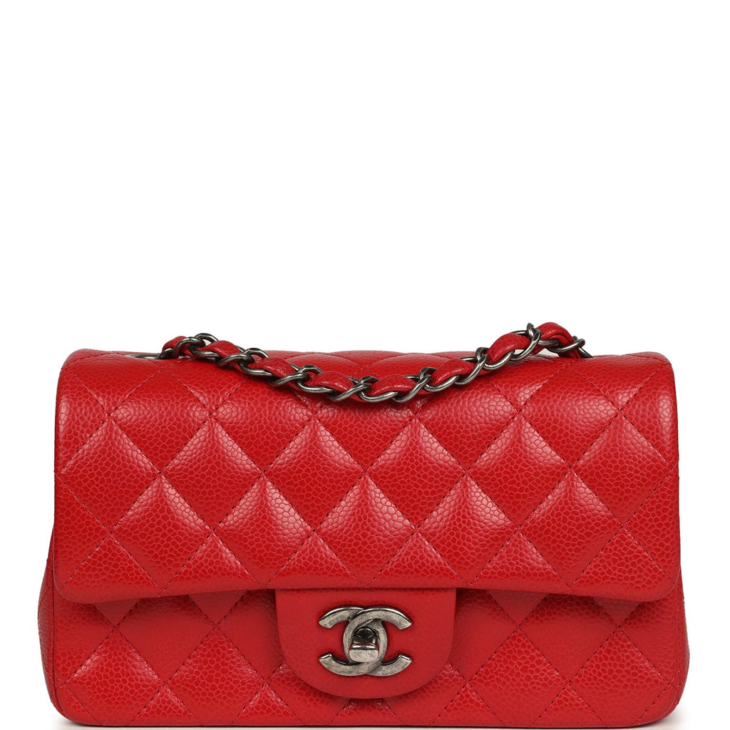 Mini Classic Rectangular Flap Bag Red Caviar Aged Ruthenium Hardware