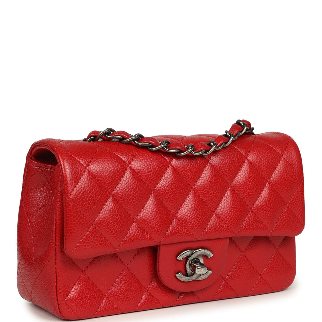 Mini Classic Rectangular Flap Bag Red Caviar Aged Ruthenium Hardware