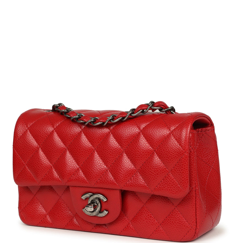 Mini Classic Rectangular Flap Bag Red Caviar Aged Ruthenium Hardware