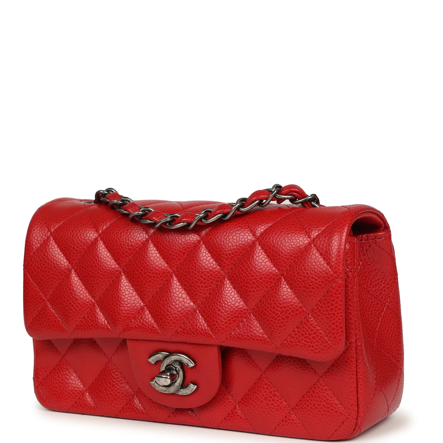 Mini Classic Rectangular Flap Bag Red Caviar Aged Ruthenium Hardware