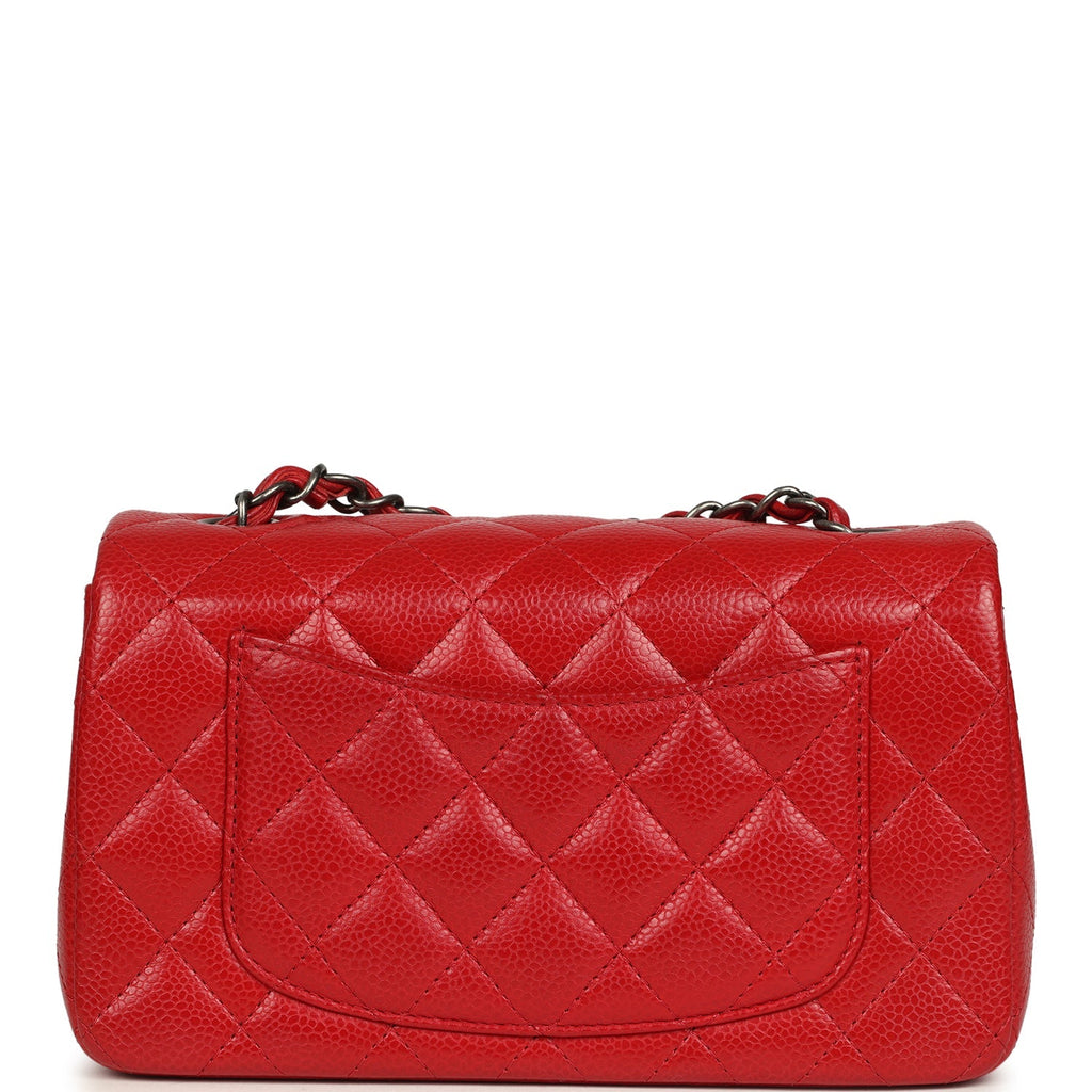 Mini Classic Rectangular Flap Bag Red Caviar Aged Ruthenium Hardware