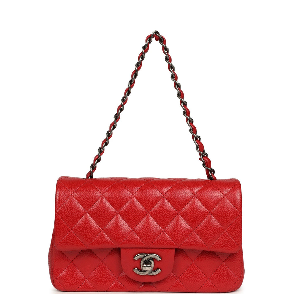 Mini Classic Rectangular Flap Bag Red Caviar Aged Ruthenium Hardware