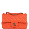 Mini Rectangular Flap Bag Orange Lambskin Light Gold Hardware