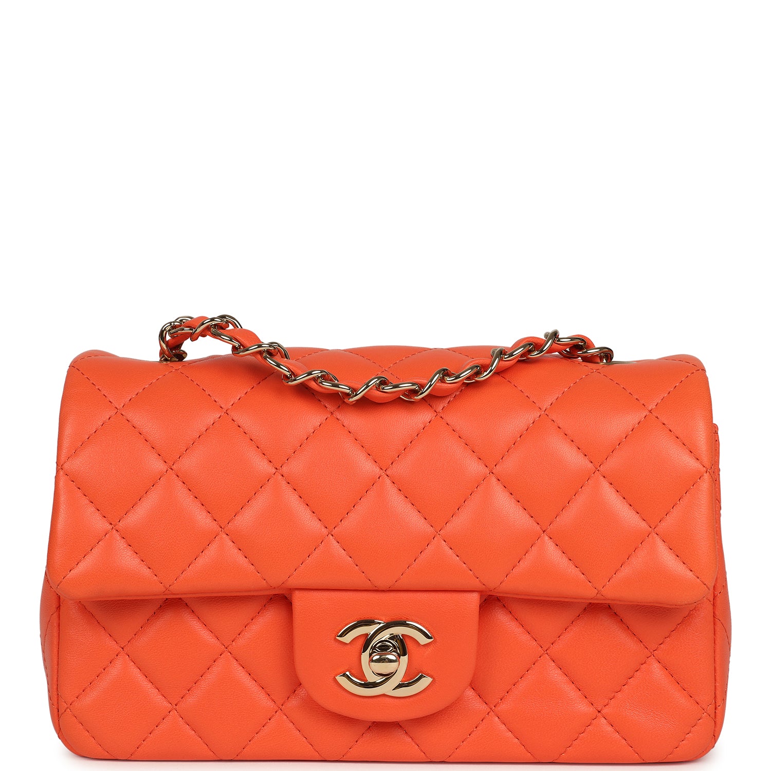 Mini Rectangular Flap Bag Orange Lambskin Light Gold Hardware