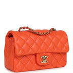 Mini Rectangular Flap Bag Orange Lambskin Light Gold Hardware