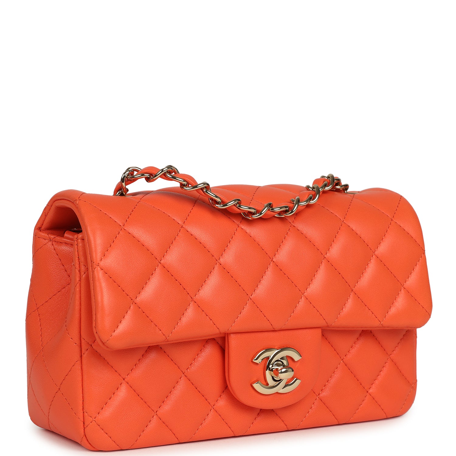Mini Rectangular Flap Bag Orange Lambskin Light Gold Hardware