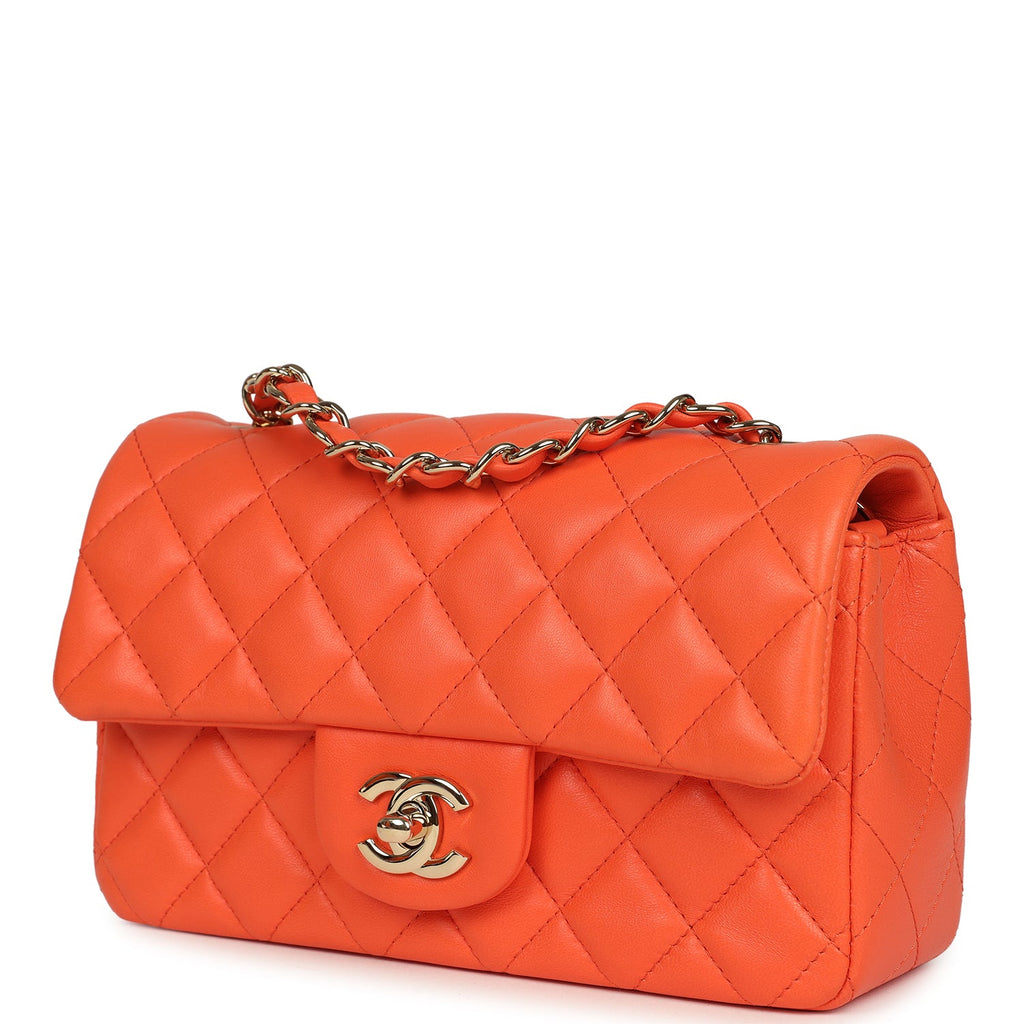Mini Rectangular Flap Bag Orange Lambskin Light Gold Hardware