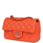 Mini Rectangular Flap Bag Orange Lambskin Light Gold Hardware