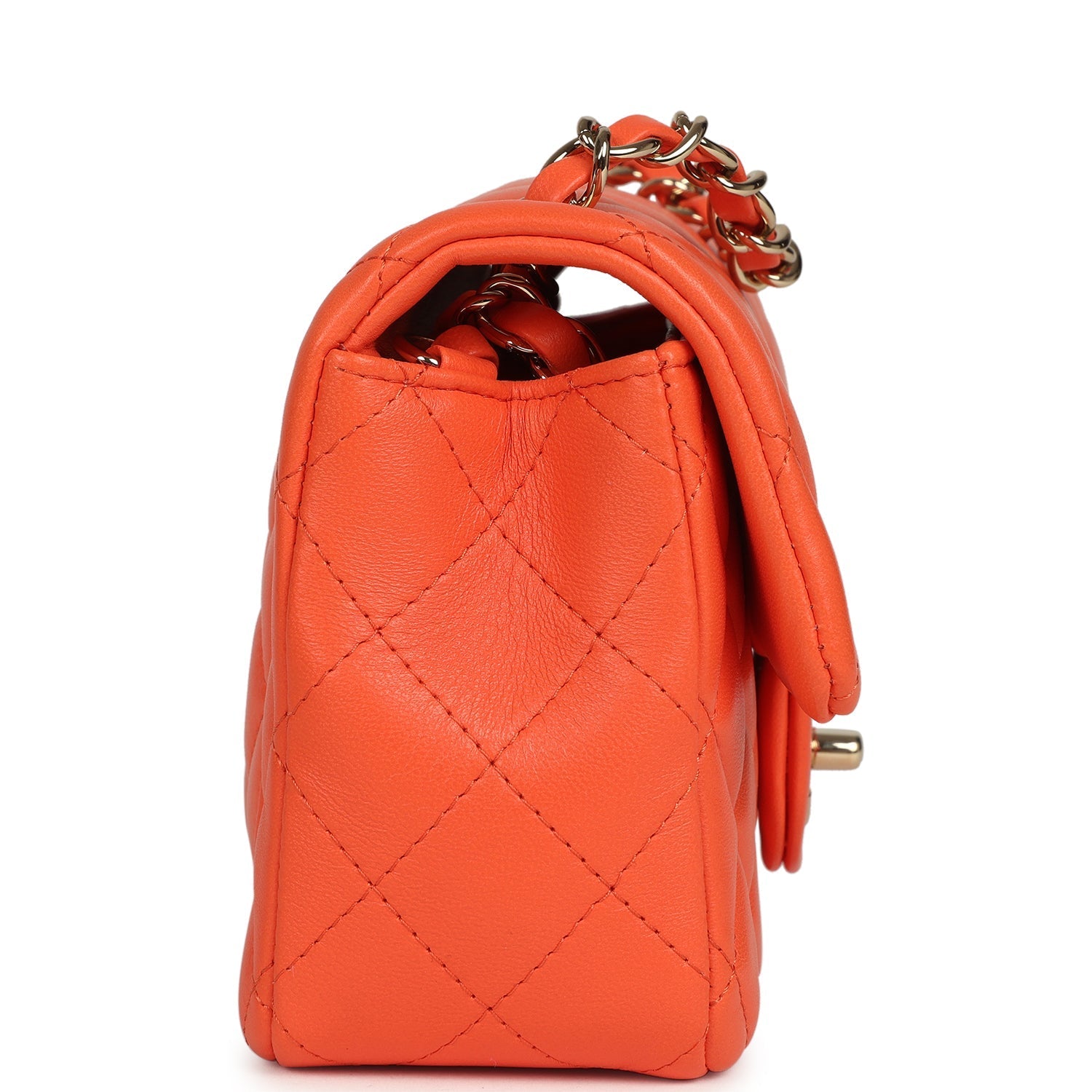 Mini Rectangular Flap Bag Orange Lambskin Light Gold Hardware