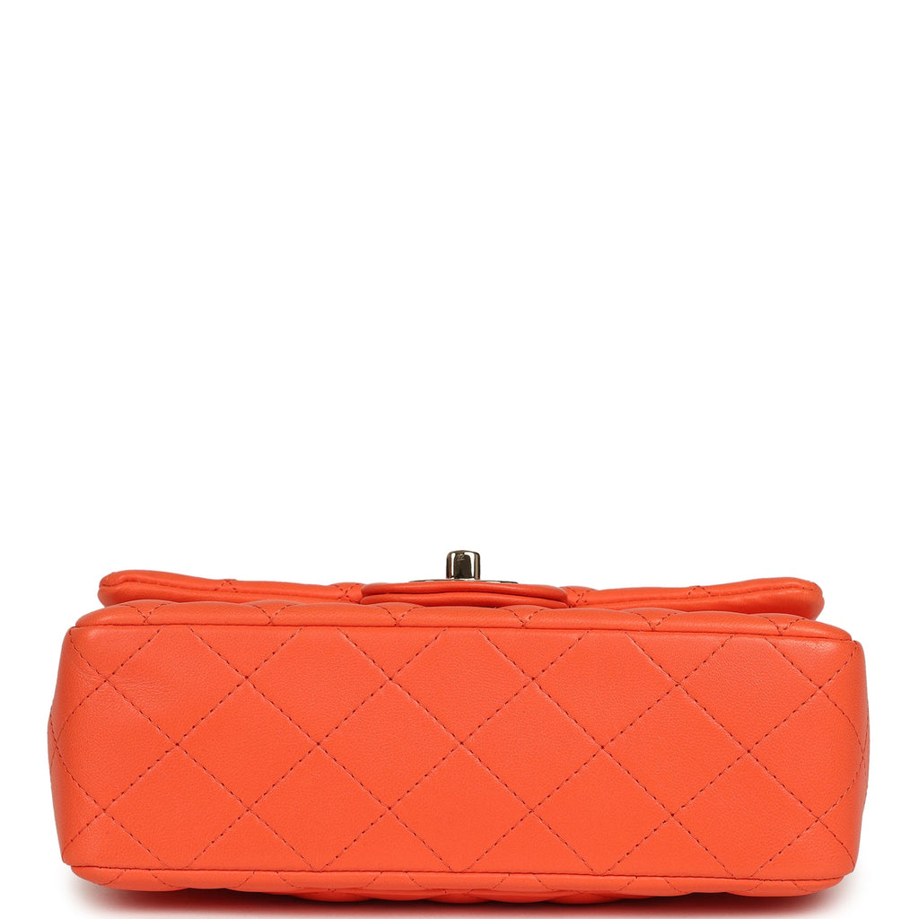 Mini Rectangular Flap Bag Orange Lambskin Light Gold Hardware