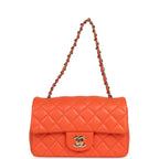 Mini Rectangular Flap Bag Orange Lambskin Light Gold Hardware