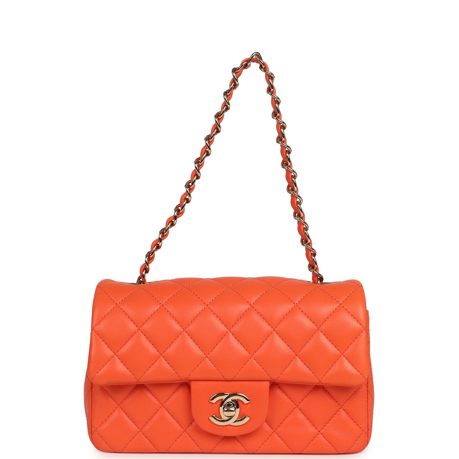 Mini Rectangular Flap Bag Orange Lambskin Light Gold Hardware