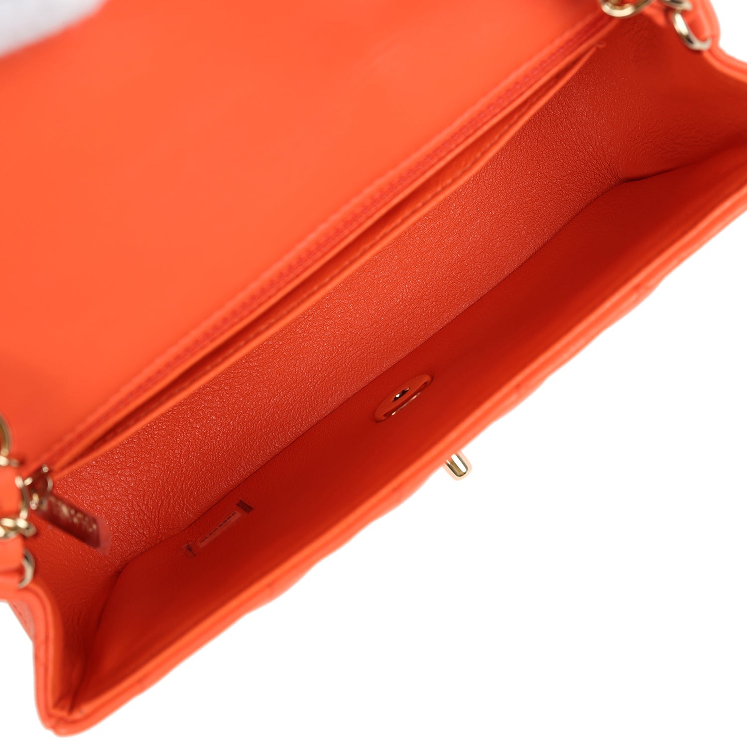 Mini Rectangular Flap Bag Orange Lambskin Light Gold Hardware