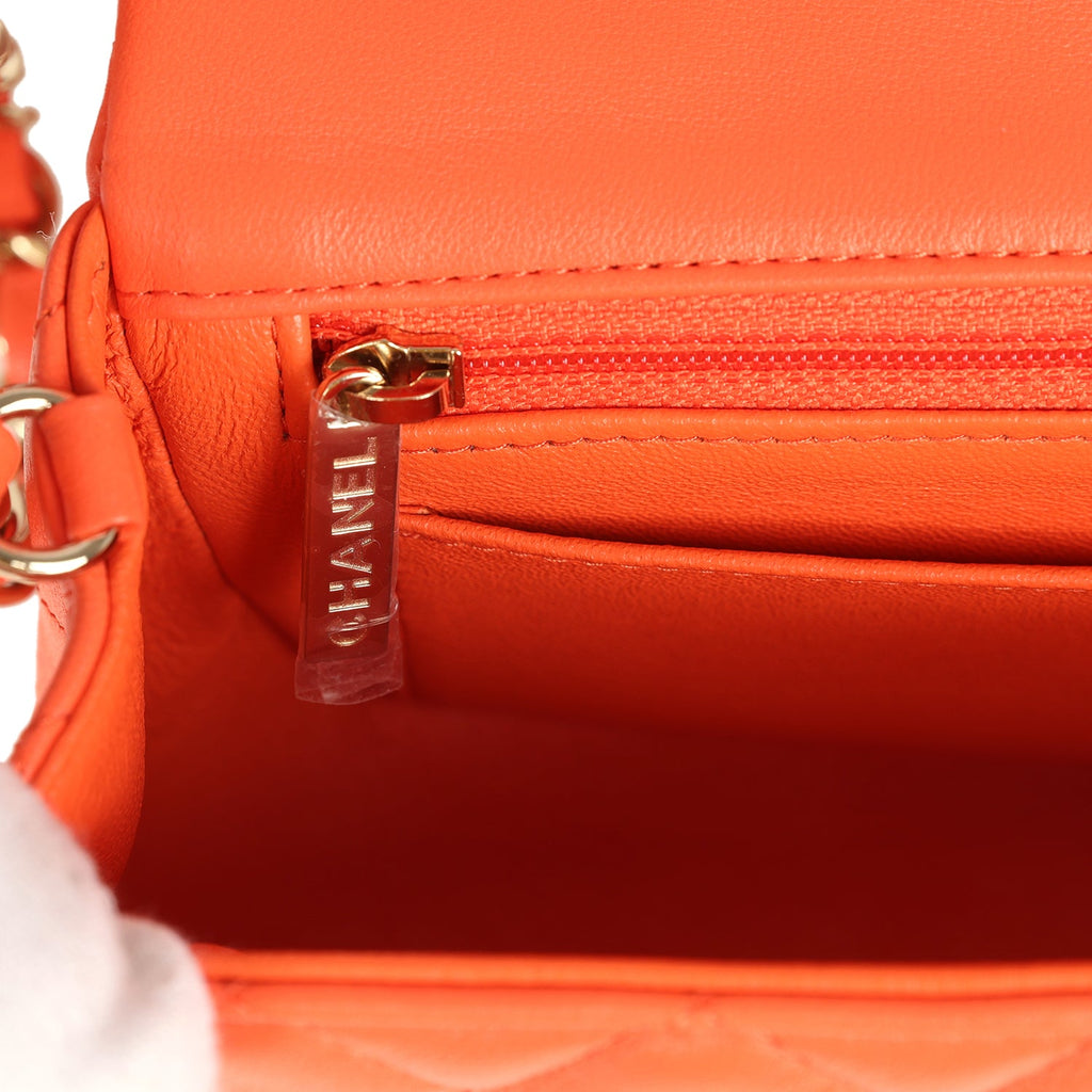 Mini Rectangular Flap Bag Orange Lambskin Light Gold Hardware