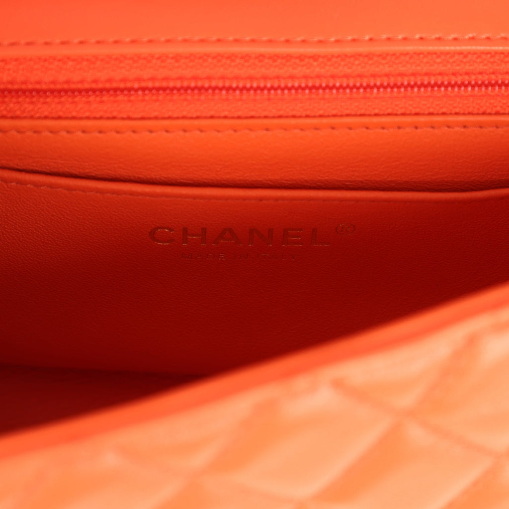 Mini Rectangular Flap Bag Orange Lambskin Light Gold Hardware