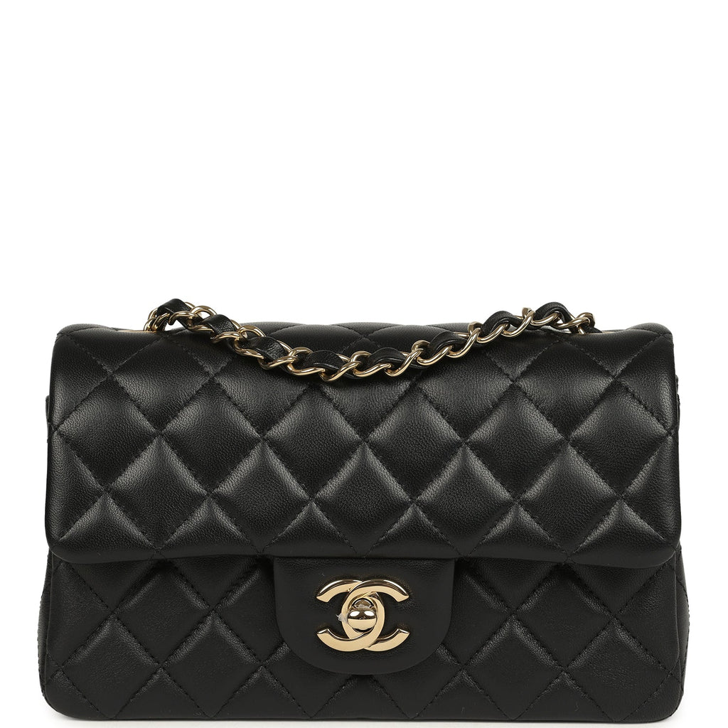 Mini Classic Rectangular Flap Bag Black Lambskin Light Gold Hardware